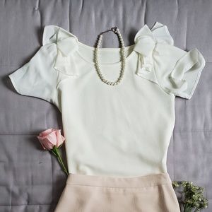 Beautiful Korean Short Sleeves White Blouse